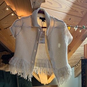 Zara White Open-Knit Cardigan